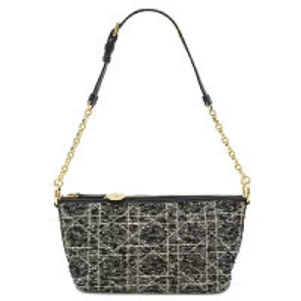 Christian Dior star Hobo Bag Shoulder Tweed Leather Black Cannage